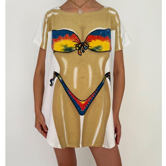90s vintage bikini body graphic novelty funny beach vacation coverup tee shirt - Picture 1 of 10